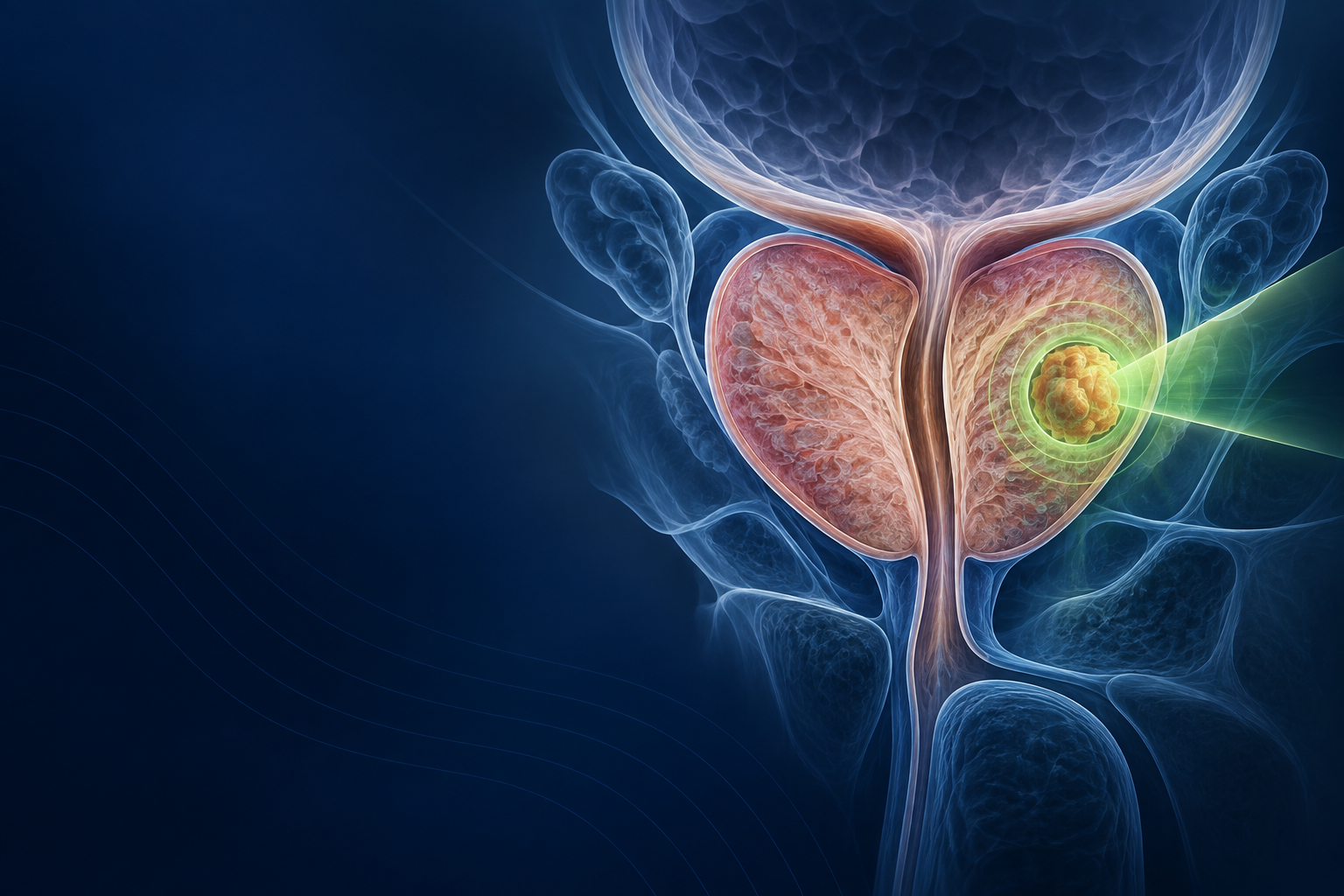Ilustračné zobrazenie cielenej ablácie nádorového ložiska v prostate